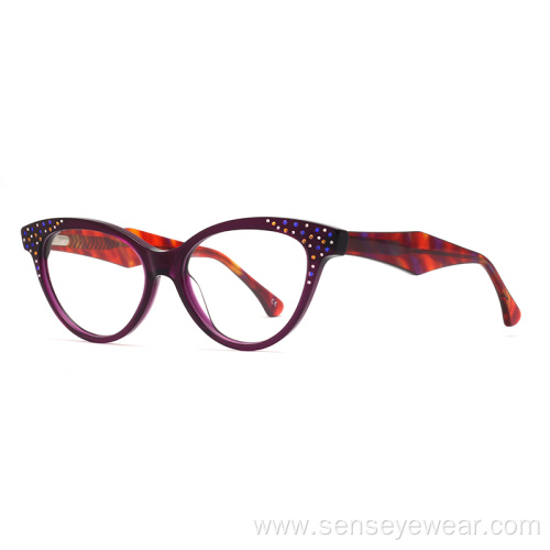 Luxury Design Women Diamond Acetate Optical Frame Glasses